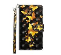Sunrive Funda Compatible con Honor 600E, Cuero Artificial Sintético Protectiva Carcasa Resistente Cierre Magnético,en Folio,Soporte Plegable(Mariposa Oro)