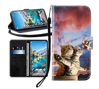 Sunrive Funda Compatible con Honor 600E, Cuero Artificial Sintético Protectiva Carcasa Resistente Cierre Magnético,en Folio,Soporte Plegable(Gato Pareja B1)