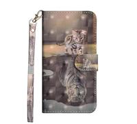 Sunrive Funda Compatible con Honor 600E, Cuero Artificial Sintético Protectiva Carcasa Resistente Cierre Magnético,en Folio,Soporte Plegable(Tigre de Gato)