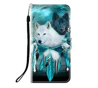 Sunrive Funda Compatible con Honor 600E, Cuero Artificial Sintético Protectiva Carcasa Resistente Cierre Magnético,en Folio,Soporte Plegable(Q Lobo 6)