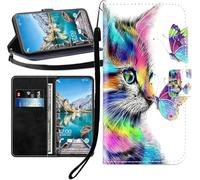 Sunrive Funda Compatible con Honor 600E, Cuero Artificial Sintético Protectiva Carcasa Resistente Cierre Magnético,en Folio,Soporte Plegable(Gato Mariposa B1)