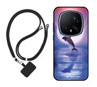 Sunrive Funda Compatible con Honor Magic8 RSR,Slim Fit Gel Mate Carcasa Case Bumper de Impactos Espalda Cover (Luna,Delfines,Mar)+1 X Correa Universal