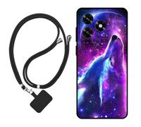 Sunrive Funda Compatible con Honor X5d Plus/X5d,Slim Fit Gel Mate Carcasa Case Bumper de Impactos Espalda Cover (Lobo,Luna,Estrellas)+1 X Correa Universal