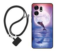 Sunrive Funda Compatible con Honor X6d 5G/500 Smart 5G,Slim Fit Gel Mate Carcasa Case Bumper de Impactos Espalda Cover (Luna,Delfines,Mar)+1 X Correa Universal