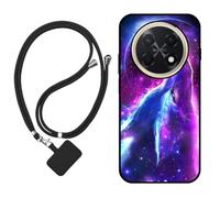 Sunrive Funda Compatible con Huawei Enjoy 90 Pro MAX,Slim Fit Gel Mate Carcasa Case Bumper de Impactos Espalda Cover (Lobo,Luna,Estrellas)+1 X Correa Universal