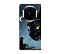 Sunrive Funda Compatible con Huawei Mate X7, PC Transparente Carcasa Case Bumper de Impactos y Anti-Arañazos Espalda Patrones Cover(Gato Gigante)