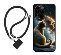 Sunrive Funda Compatible con Huawei Nova 14 Lite,Slim Fit Gel Mate Carcasa Case Bumper de Impactos Espalda Cover (Luna,Estrellas,Gato)+1 X Correa Universal