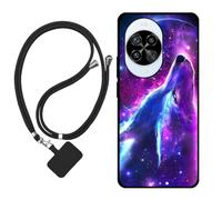 Sunrive Funda Compatible con Huawei Nova 14 Pro,Slim Fit Gel Mate Carcasa Case Bumper de Impactos Espalda Cover (Lobo,Luna,Estrellas)+1 X Correa Universal