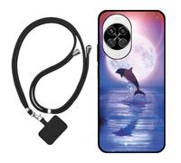 Sunrive Funda Compatible con Huawei Nova 14,Slim Fit Gel Mate Carcasa Case Bumper de Impactos Espalda Cover (Luna,Delfines,Mar)+1 X Correa Universal