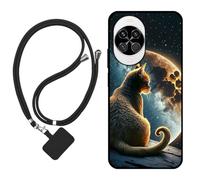 Sunrive Funda Compatible con Huawei Nova 14,Slim Fit Gel Mate Carcasa Case Bumper de Impactos Espalda Cover (Luna,Estrellas,Gato)+1 X Correa Universal