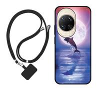 Sunrive Funda Compatible con Huawei Nova 14 Ultra,Slim Fit Gel Mate Carcasa Case Bumper de Impactos Espalda Cover (Luna,Delfines,Mar)+1 X Correa Universal