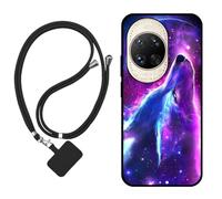 Sunrive Funda Compatible con Huawei Nova 14 Ultra,Slim Fit Gel Mate Carcasa Case Bumper de Impactos Espalda Cover (Lobo,Luna,Estrellas)+1 X Correa Universal