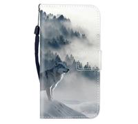 Sunrive Funda Compatible con Huawei Nova 15 Pro, Cuero Artificial Sintético Protectiva Carcasa Resistente Cierre Magnético,en Folio,Soporte Plegable(W8 Lobo)