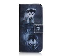 Sunrive Funda Compatible con Huawei Nova 16, Cuero Artificial Sintético Protectiva Carcasa Resistente Cierre Magnético,en Folio,Soporte Plegable(Lobo y Perro)