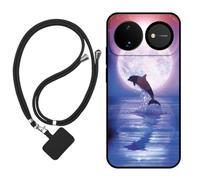 Sunrive Funda Compatible con Huawei Nova 16 Pro,Slim Fit Gel Mate Carcasa Case Bumper de Impactos Espalda Cover (Luna,Delfines,Mar)+1 X Correa Universal