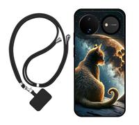 Sunrive Funda Compatible con Huawei Nova 16 Pro,Slim Fit Gel Mate Carcasa Case Bumper de Impactos Espalda Cover (Luna,Estrellas,Gato)+1 X Correa Universal