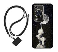 Sunrive Funda Compatible con Huawei Nova Y63,Slim Fit Gel Mate Carcasa Case Bumper de Impactos Espalda Cover (Sombra de Espalda,Luna,Estrellas)+1 X Correa Universal