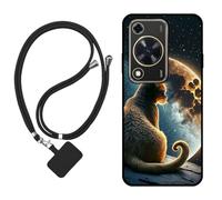 Sunrive Funda Compatible con Huawei Nova Y63,Slim Fit Gel Mate Carcasa Case Bumper de Impactos Espalda Cover (Luna,Estrellas,Gato)+1 X Correa Universal