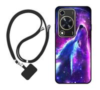 Sunrive Funda Compatible con Huawei Nova Y63,Slim Fit Gel Mate Carcasa Case Bumper de Impactos Espalda Cover (Lobo,Luna,Estrellas)+1 X Correa Universal