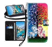 Sunrive Funda Compatible con Huawei Nova Y73s, Cuero Artificial Sintético Protectiva Carcasa Resistente Cierre Magnético,en Folio,Soporte Plegable(Unicornio Rojo Azul B1)