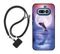 Sunrive Funda Compatible con Nothing Phone 4A,Slim Fit Gel Mate Carcasa Case Bumper de Impactos Espalda Cover (Luna,Delfines,Mar)+1 X Correa Universal