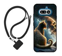 Sunrive Funda Compatible con Nothing Phone 4A,Slim Fit Gel Mate Carcasa Case Bumper de Impactos Espalda Cover (Luna,Estrellas,Gato)+1 X Correa Universal