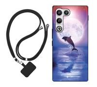 Sunrive Funda Compatible con Nubia RedMagic 11 Air,Slim Fit Gel Mate Carcasa Case Bumper de Impactos Espalda Cover (Luna,Delfines,Mar)+1 X Correa Universal