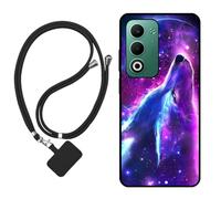 Sunrive Funda Compatible con OPPO A5M/A5 5G,Slim Fit Gel Mate Carcasa Case Bumper de Impactos Espalda Cover (Lobo,Luna,Estrellas)+1 X Correa Universal