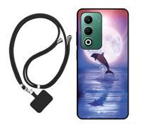 Sunrive Funda Compatible con OPPO A5M/A5 5G,Slim Fit Gel Mate Carcasa Case Bumper de Impactos Espalda Cover (Luna,Delfines,Mar)+1 X Correa Universal