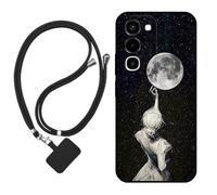 Sunrive Funda Compatible con OPPO Realme P4R,Slim Fit Gel Mate Carcasa Case Bumper de Impactos Espalda Cover (Sombra de Espalda,Luna,Estrellas)+1 X Correa Universal