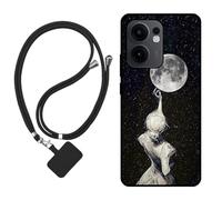 Sunrive Funda Compatible con OPPO Reno 13 F 4G/OP Reno 13F 5G,Slim Fit Gel Mate Carcasa Case Bumper de Impactos Espalda Cover (Sombra de Espalda,Luna,Estrellas)+1 X Correa Universal