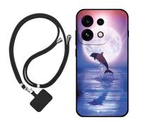 Sunrive Funda Compatible con OPPO Reno16 Pro,Slim Fit Gel Mate Carcasa Case Bumper de Impactos Espalda Cover (Luna,Delfines,Mar)+1 X Correa Universal