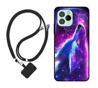 Sunrive Funda Compatible con OUKITEL C21 Pro,Slim Fit Gel Mate Carcasa Case Bumper de Impactos y Anti-Arañazos Espalda Cover (Lobo,Luna,Estrellas)+1 X Correa Universal