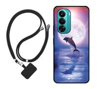Sunrive Funda Compatible con Realme P4X 4G/5G/Oneplus Nord CE6Lite,Slim Fit Gel Mate Carcasa Case Bumper de Impactos Espalda Cover (Luna,Delfines,Mar)+1 X Correa Universal