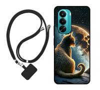 Sunrive Funda Compatible con Realme P4X 4G/5G/Oneplus Nord CE6Lite,Slim Fit Gel Mate Carcasa Case Bumper de Impactos Espalda Cover (Luna,Estrellas,Gato)+1 X Correa Universal