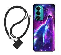 Sunrive Funda Compatible con Realme P4X 4G/5G/Oneplus Nord CE6Lite,Slim Fit Gel Mate Carcasa Case Bumper de Impactos Espalda Cover (Lobo,Luna,Estrellas)+1 X Correa Universal