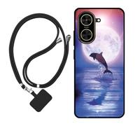 Sunrive Funda Compatible con Redmi A5,Slim Fit Gel Mate Carcasa Case Bumper de Impactos Espalda Cover (Luna,Delfines,Mar)+1 X Correa Universal
