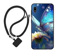 Sunrive Funda Compatible con Samsung Galaxy A10,Slim Fit Gel Mate Carcasa Case Bumper de Impactos y Anti-Arañazos Espalda Cover (Mariposa,Flor)+1 X Correa Universal