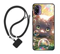 Sunrive Funda Compatible con Samsung Galaxy M17E 5G,Slim Fit Gel Mate Carcasa Case Bumper de Impactos Espalda Cover (Burbujas Gatos)+1 X Correa Universal