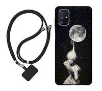 Sunrive Funda Compatible con Samsung Galaxy M51,Slim Fit Gel Mate Carcasa Case Bumper de Impactos y Anti-Arañazos Espalda Cover (Sombra de Espalda,Luna,Estrellas)+1 X Correa Universal