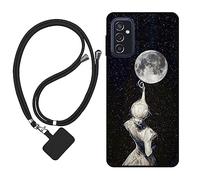 Sunrive Funda Compatible con Samsung Galaxy M52 5G,Slim Fit Gel Mate Carcasa Case Bumper de Impactos y Anti-Arañazos Espalda Cover (Sombra de Espalda,Luna,Estrellas)+1 X Correa Universal