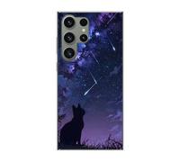 Sunrive Funda Compatible con Samsung Galaxy S23 Ultra, Silicona Slim Fit Gel Transparente Carcasa Case Bumper de Impactos y Anti-Arañazos Espalda Patrones Cover(Gato Mirando Las Estrellas)