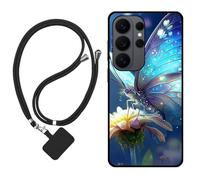 Sunrive Funda Compatible con Samsung Galaxy S26 Ultra,Slim Fit Gel Mate Carcasa Case Bumper de Impactos Espalda Cover (Mariposa,Flor)+1 X Correa Universal