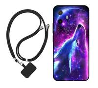 Sunrive Funda Compatible con TCL K70 XE,Slim Fit Gel Mate Carcasa Case Bumper de Impactos Espalda Cover (Lobo,Luna,Estrellas)+1 X Correa Universal