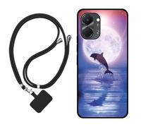 Sunrive Funda Compatible con Tecno Pop X,Slim Fit Gel Mate Carcasa Case Bumper de Impactos Espalda Cover (Luna,Delfines,Mar)+1 X Correa Universal