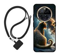 Sunrive Funda Compatible con Ulefone Armor 23 Ultra,Slim Fit Gel Mate Carcasa Case Bumper de Impactos y Anti-Arañazos Espalda Cover (Luna,Estrellas,Gato)+1 X Correa Universal
