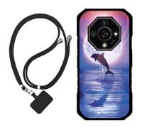 Sunrive Funda Compatible con Ulefone Armor X32/X32 Pro,Slim Fit Gel Mate Carcasa Case Bumper de Impactos Espalda Cover (Luna,Delfines,Mar)+1 X Correa Universal