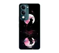 Sunrive Funda Compatible con Vivo T4 Lite 5G, Silicona Slim Fit Gel Transparente Carcasa Case Bumper de Impactos y Anti-Arañazos Espalda Patrones Cover(Planeta y Gato)