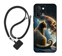 Sunrive Funda Compatible con Vivo T5/Y31D/Y6M,Slim Fit Gel Mate Carcasa Case Bumper de Impactos Espalda Cover (Luna,Estrellas,Gato)+1 X Correa Universal