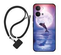 Sunrive Funda Compatible con Vivo T5/Y31D/Y6M,Slim Fit Gel Mate Carcasa Case Bumper de Impactos Espalda Cover (Luna,Delfines,Mar)+1 X Correa Universal